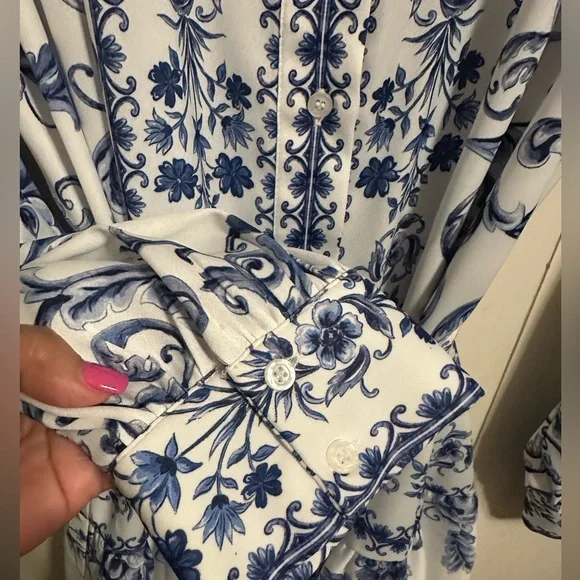 Alex Marie Wren Flor Blue Scroll Long Sleeve Mini Dress size 14 (Large) - Picture 3 of 6